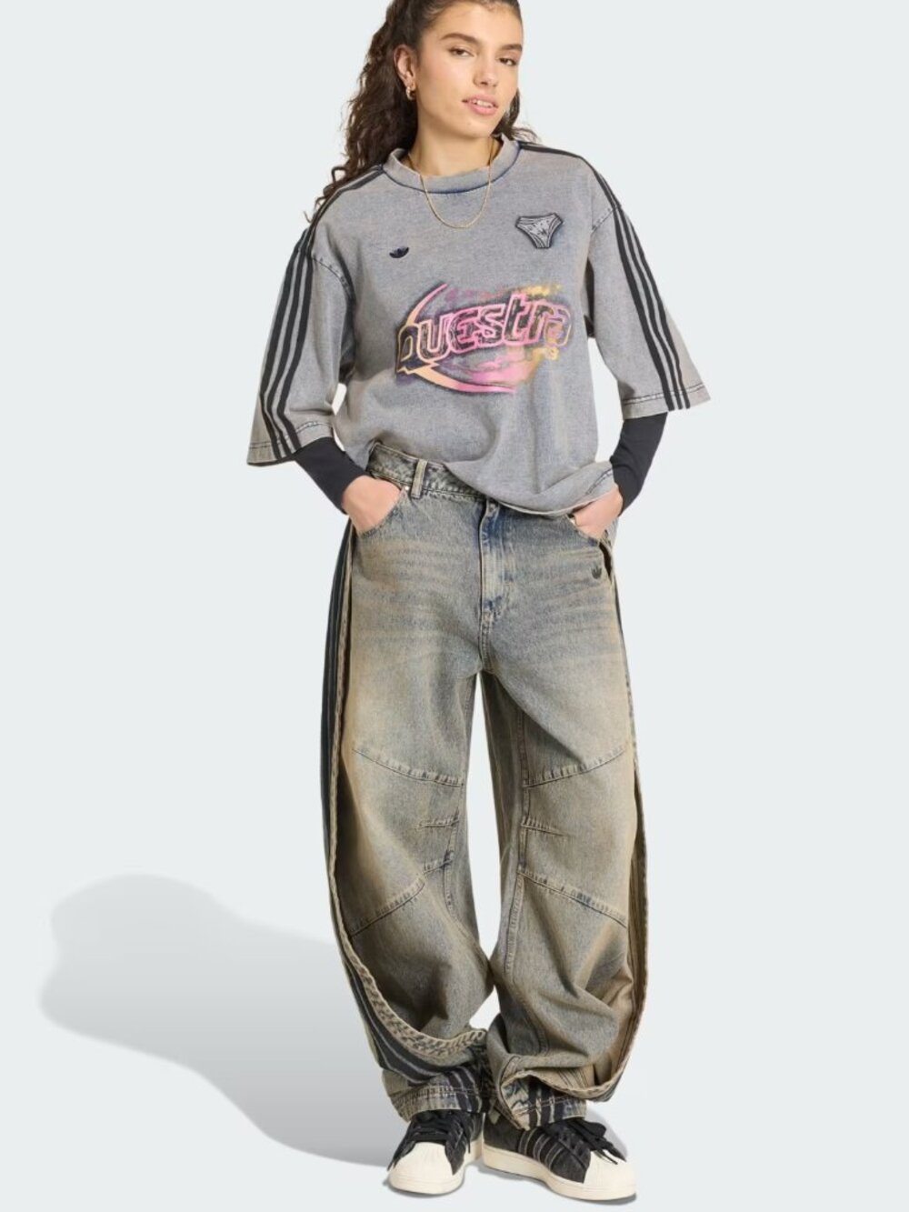 ADIDAS ORIGINALS ADILENIUM 5.0 BANANA OVERLAY DENIM PANTS SIZE 24/32